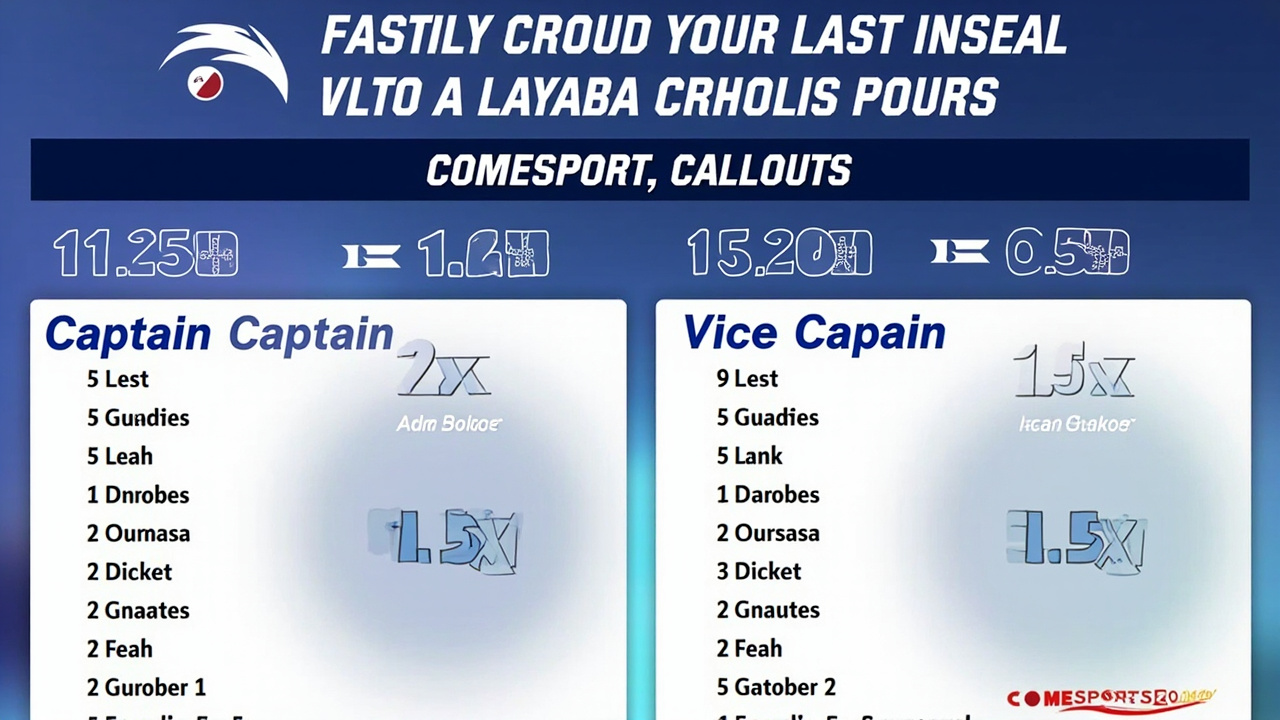 Fantasy cricket captain and vice-captain 2x 1.5x multiplier scoreboard visualization for T20 contests